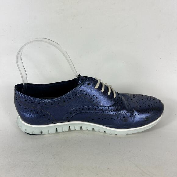 Cole Haan ZeroGrand Shoes Women's 7 Marine Blue Leather Comfort Wingtip Oxford - Picture 3 of 12